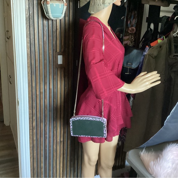 Kate spade crossbody a in purple and green floral with chain and leather strap - Picture 6 of 8